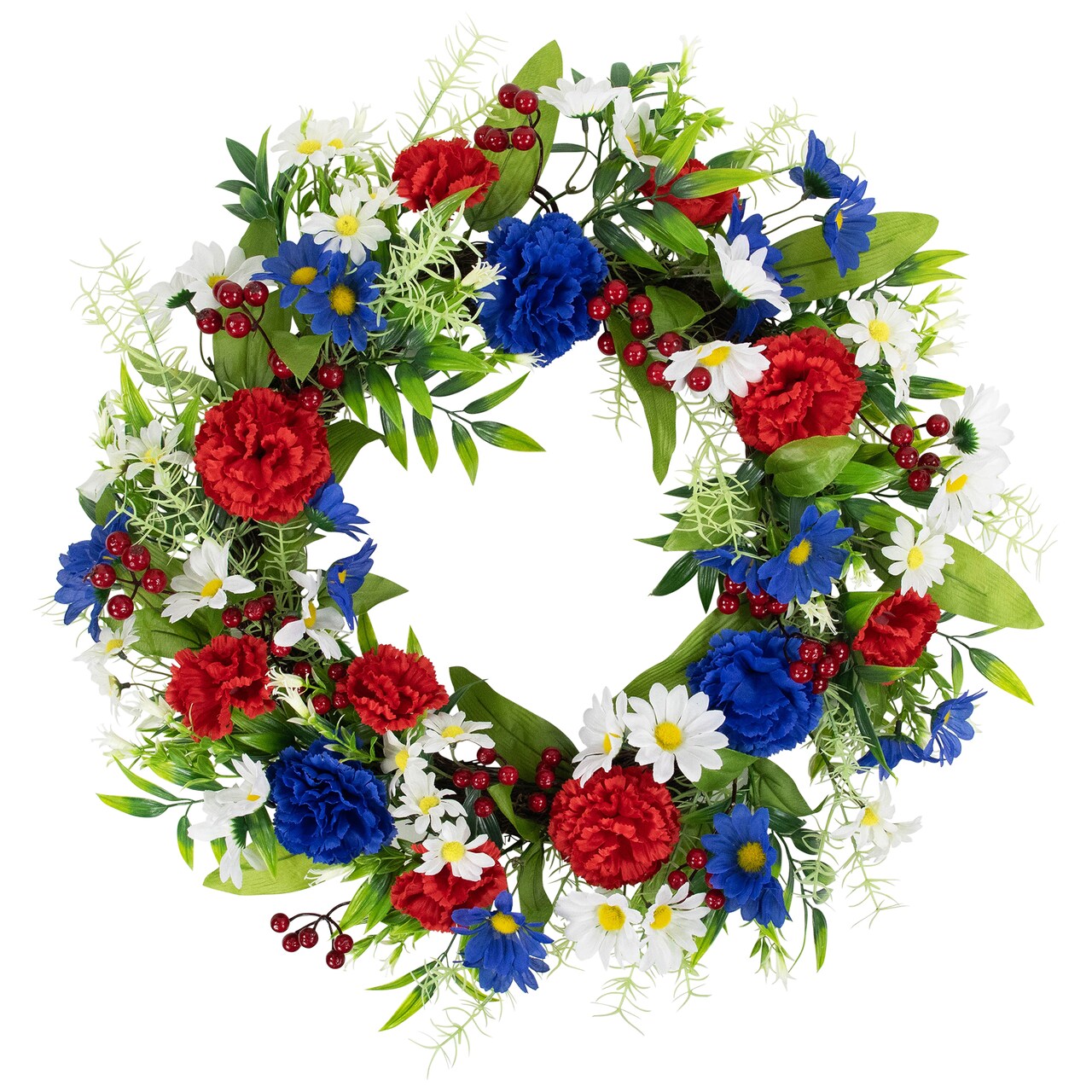 Northlight Carnations and Daisies Patriotic Wreath - 20" - Red, White and Blue